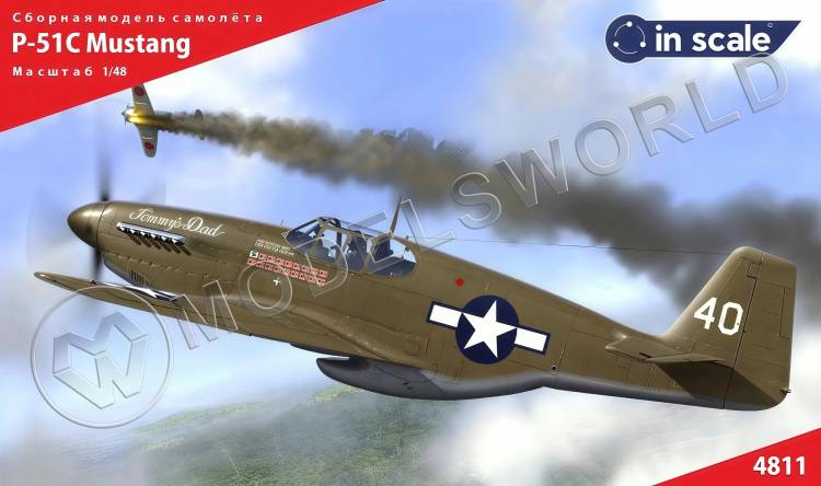 Пластиковая модель самолета P-51C Mustang - истребитель USAAC Масштаб 1:48 - фото 1