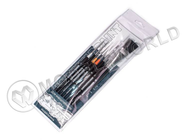 Набор кистей MiniWarPaint "Для масштабного моделизма" в пакете, 7 кистей - фото 1