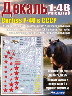 Декаль Curtiss Р-40 в СССР. Масштаб 1:48