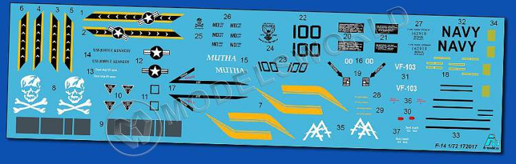 Декаль самолет F-14 Jolly Roger VF-100 AA-100. Масштаб 1:72 - фото 1