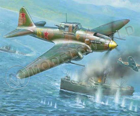 Склеиваемая пластиковая модель Советский штурмовик Ил-2 с 37мм пушкой НС-37. Масштаб 1:72 - фото 1
