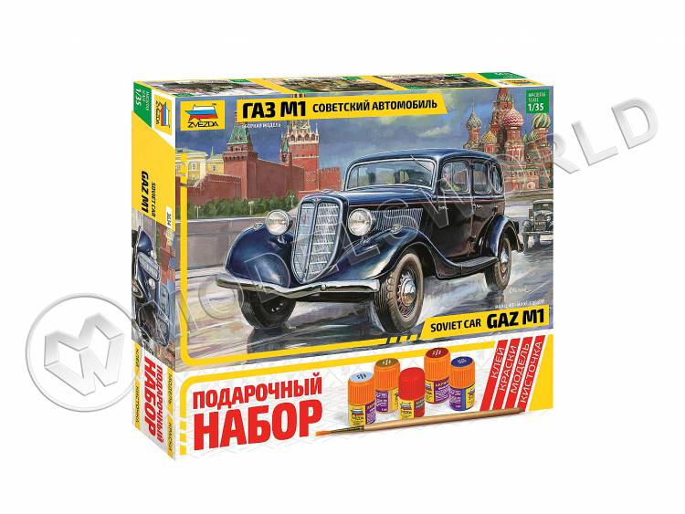 Склеиваемая пластиковая модель Советский автомобиль Газ М1 - подарочный набор. Масштаб 1:35 - фото 1