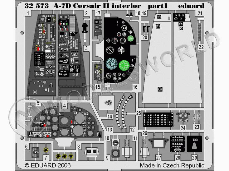 Фототравление для A-7D interior, Trumpeter. Масштаб 1:32 - фото 1