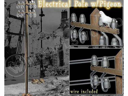 Склеиваемая пластиковая модель Электрический столб с голубем. Масштаб 1:6