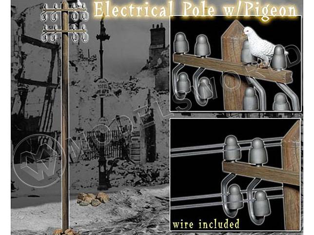 Склеиваемая пластиковая модель Электрический столб с голубем. Масштаб 1:6 - фото 1