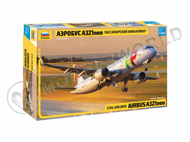 Склеиваемая пластиковая модель Пассажирский авиалайнер Аэробус А321neo. Масштаб 1:144 - фото 1