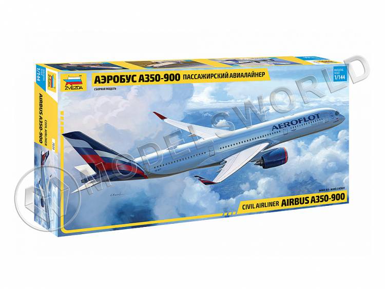 Склеиваемая пластиковая модель Пассажирский авиалайнер Аэробус А350-900. Масштаб 1:144 - фото 1