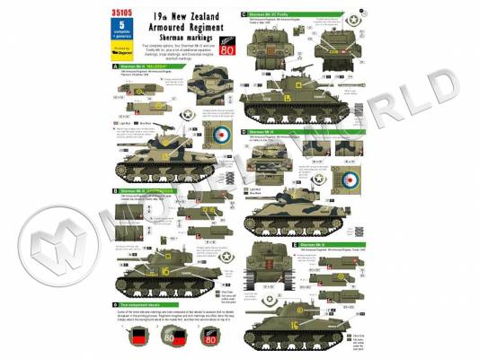Декаль 19th New Zealand Armoured Regiment. Масштаб 1:35