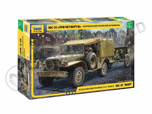 Склеиваемая пластиковая модель Американский армейский автомобиль Dodge WC-51 «три четверти». Масштаб 1:35