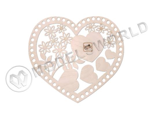 Деревянное резное донышко для корзин "сердце", 208x189 мм
