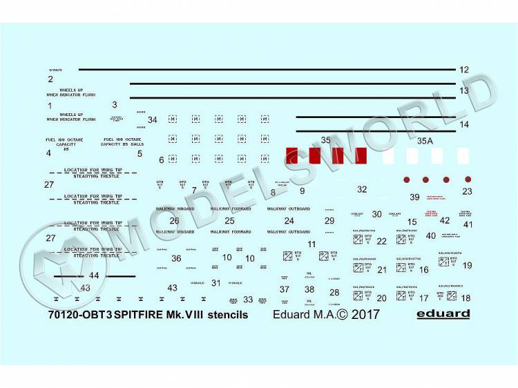 Декаль Spitfire Mk. VIII технические надписи, EDUARD. Масштаб 1:72 - фото 1