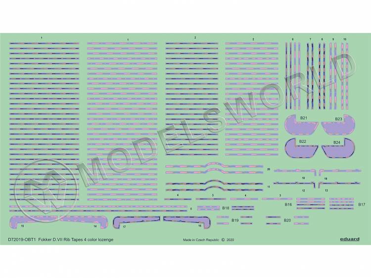 Декаль Fokker D. VII 4-цветные ромбы, EDUARD. Масштаб 1:72 - фото 1