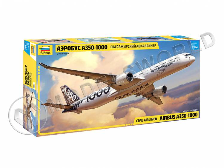 Склеиваемая пластиковая модель Пассажирский авиалайнер аэробус A350-1000. Масштаб 1:144 Склеиваемая пластиковая модель Пассажирский авиалайнер аэробус A350-1000. Масштаб 1:144 - фото 1