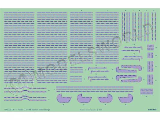 Декаль Fokker D. VII 5-цветные ромбы, EDUARD. Масштаб 1:72