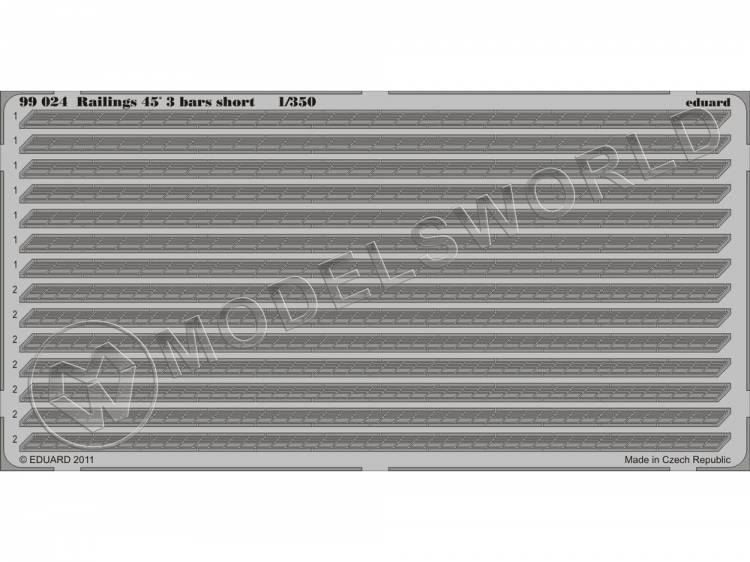 Фототравление 3-х леерное ограждение под углом 45´ короткое. Масштаб 1:350 - фото 1