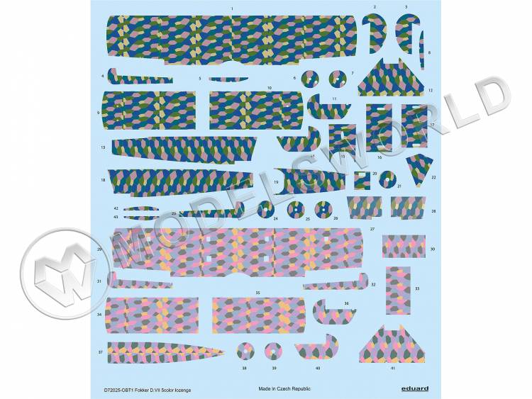Декаль Fokker D. VII 5-цветные ромбы, EDUARD. Масштаб 1:72 - фото 1