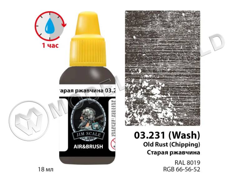 Акриловая смываемая (washable) краска Jim Scale Старая ржавчина / Old Rust (Chipping), 18 мл Акриловая смываемая (washable) краска Jim Scale Старая ржавчина / Old Rust (Chipping), 18 мл - фото 1