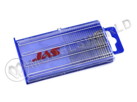 Мини-сверла JAS, диаметр 0.3 - 1.6 мм, набор, 20 шт, HSS 4341, нитрид-титановое покрытие