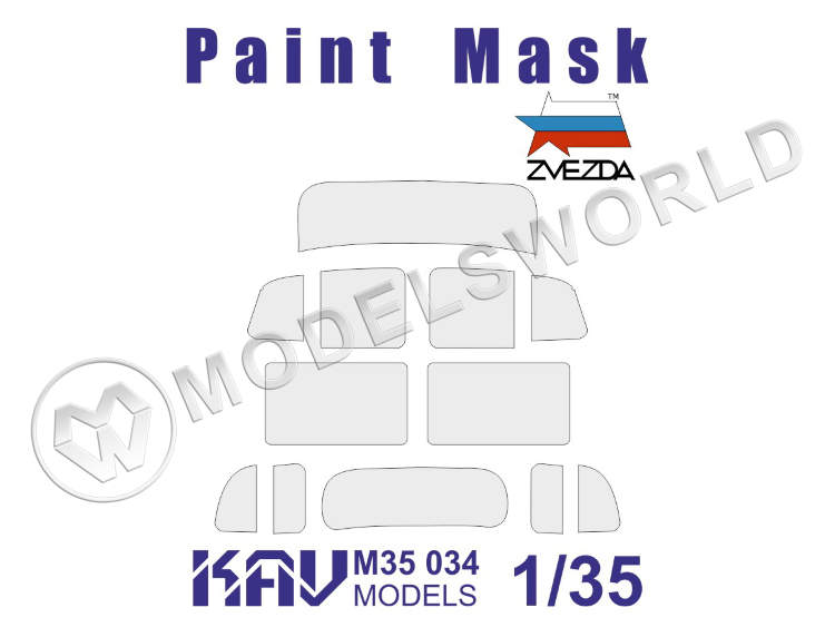 Окрасочная маска на остекление Автомобиль М1, Звезда. Масштаб 1:35 - фото 1