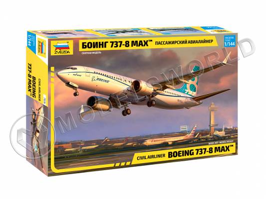 Склеиваемая пластиковая модель Пассажирский авиалайнер Боинг 737-8 "MAX". Масштаб 1:144