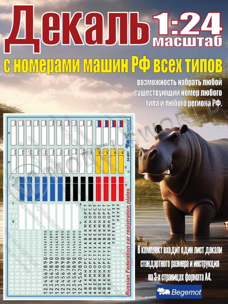 Декаль Регистрационные номера машин Российской Федерации. Масштаб 1:24 - фото 1