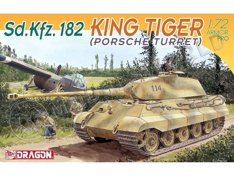 Склеиваемая пластиковая модель Немецкий танк Sd.Kfz.182 King Tiger (Porsche Turret). Масштаб 1:72 - фото 1
