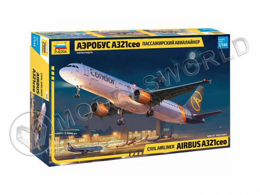 Склеиваемая пластиковая модель Пассажирский авиалайнер Аэробус А321CEO. Масштаб 1:144