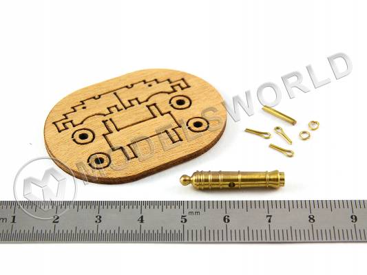 Длинная пушка на станке, латунь и дерево, 30 мм, 1 шт