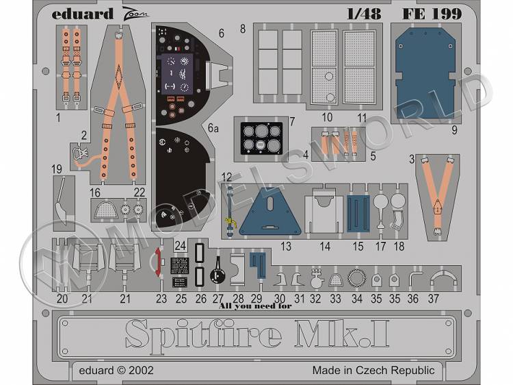 Фототравление для модели Spitfire Mk. I, Tamiya. Масштаб 1:48 - фото 1